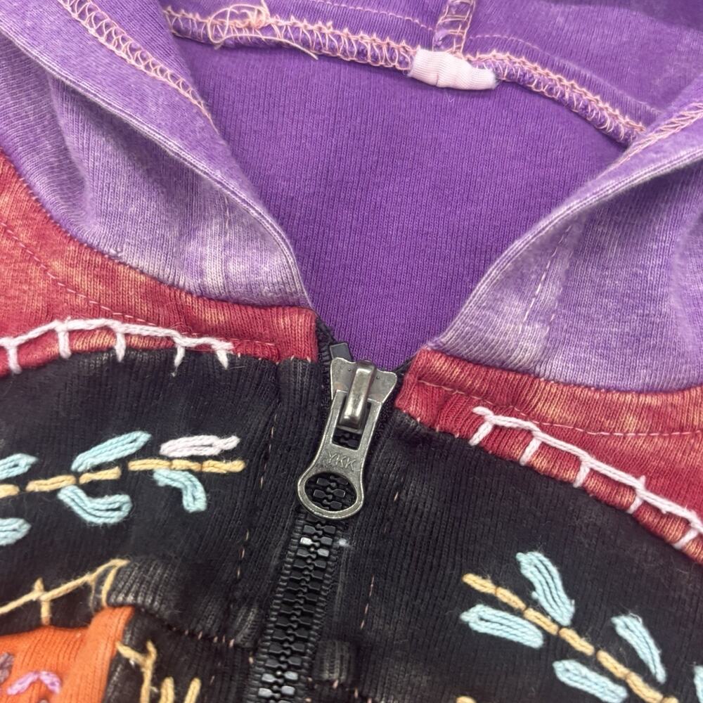 Vintage Kathmandu Imports Peace Patchwork Zip Up Hoodie Jacket Multicolor Hippie - Picture 3 of 7